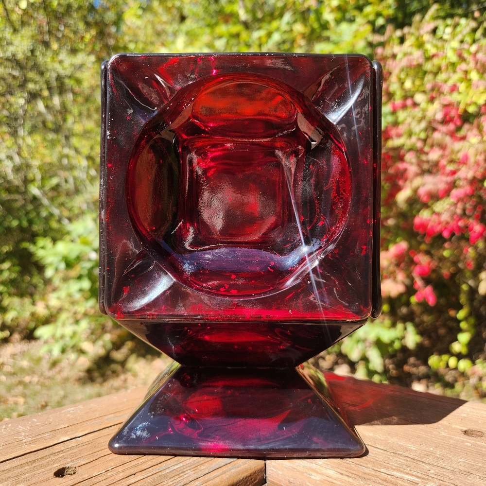 MCM Ruby Red Vase/Planter Made From 6 Anchor Hocking 4.5" Square Ashtrays